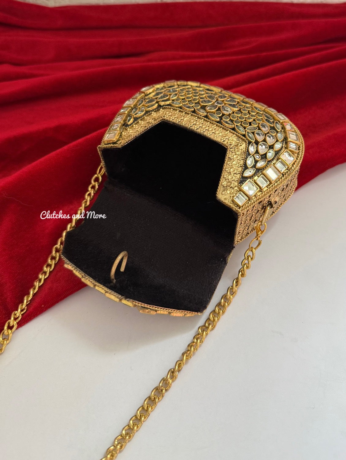 Kashish Kundan Brass Clutch Mini Gold