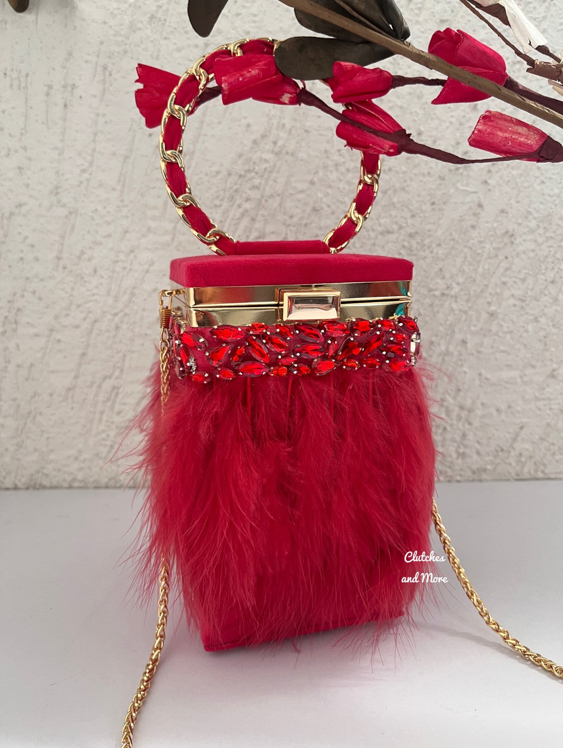 Feather Box Clutch Hot Pink