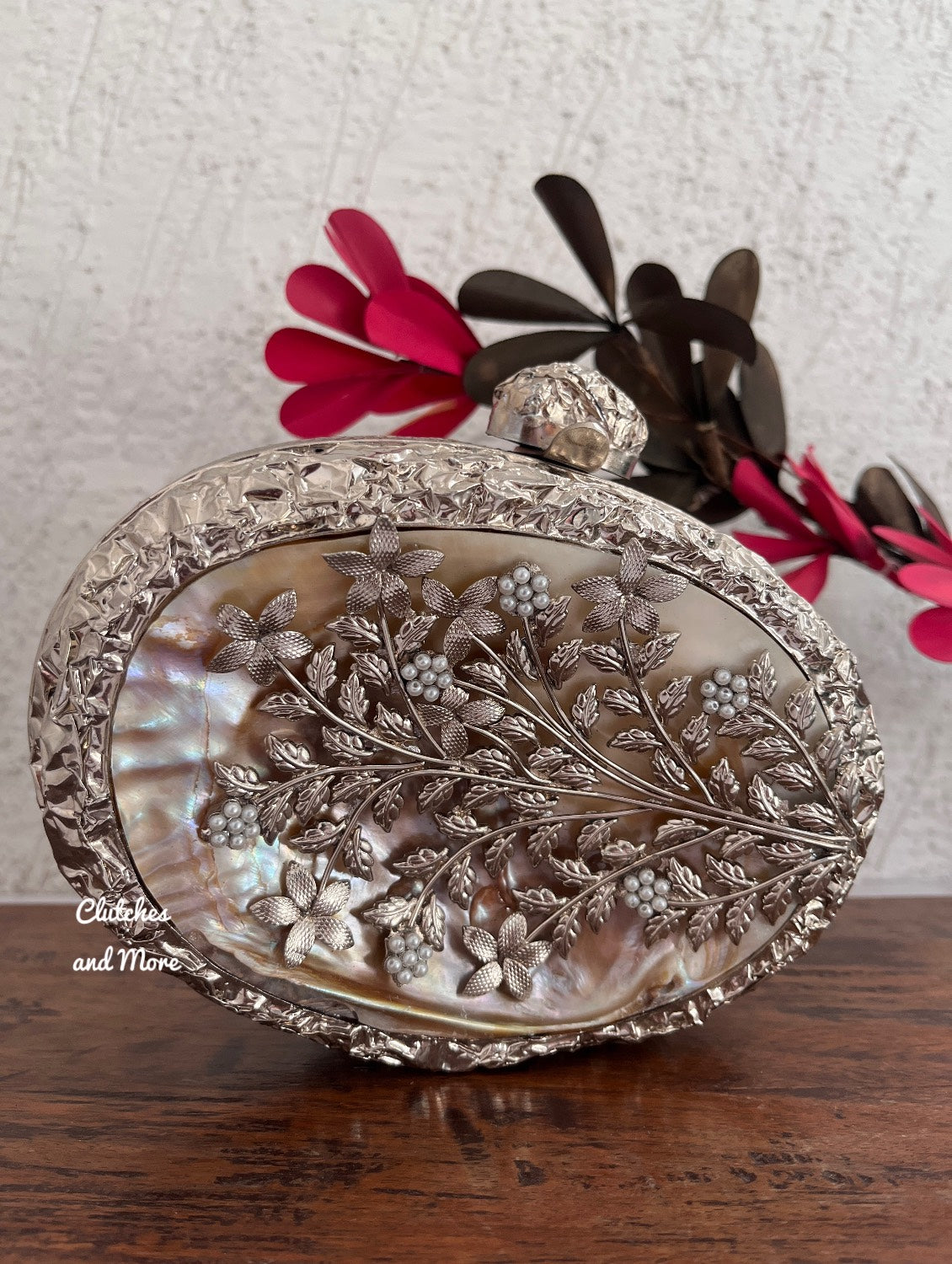 Fiza Mother of pearl luxury clutch Silver