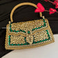 Mehnaaz Kundan Brass Clutch Green Gold