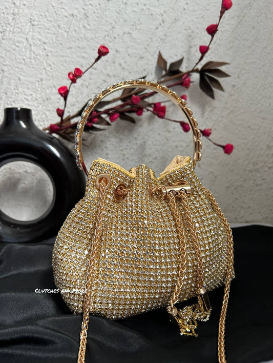Rhinestone Bucket Bag Gold