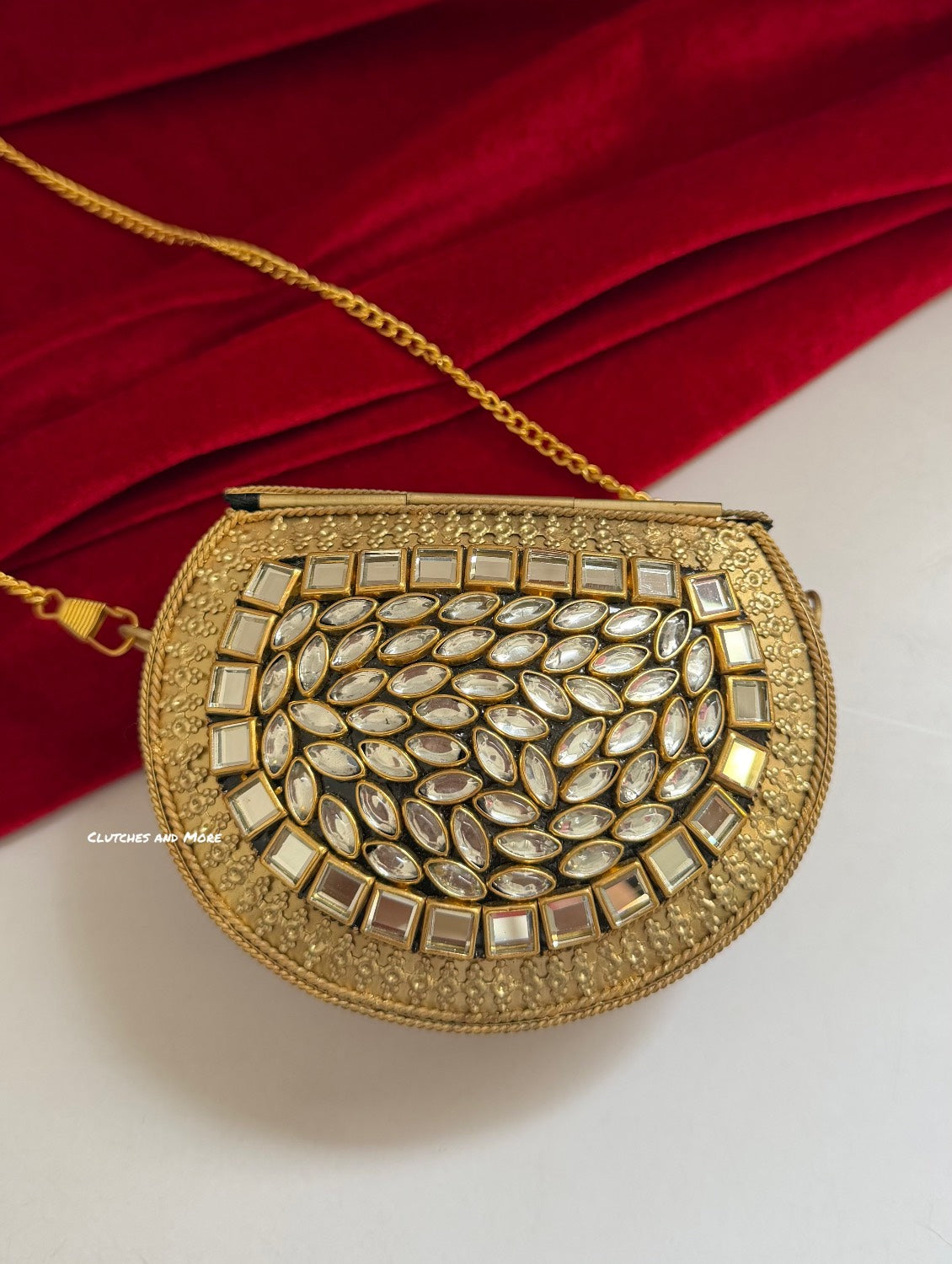Kasika Kundan Brass Clutch Mini Green