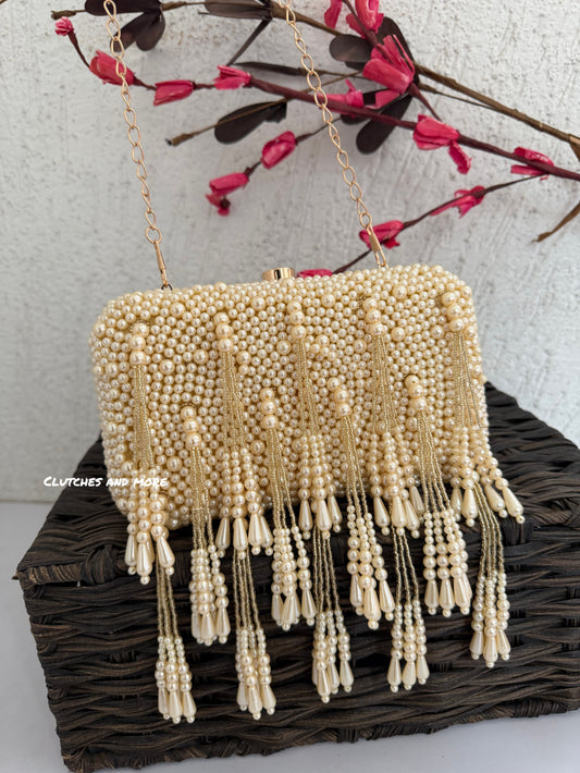 Gold  Pearl Tassle Clutch