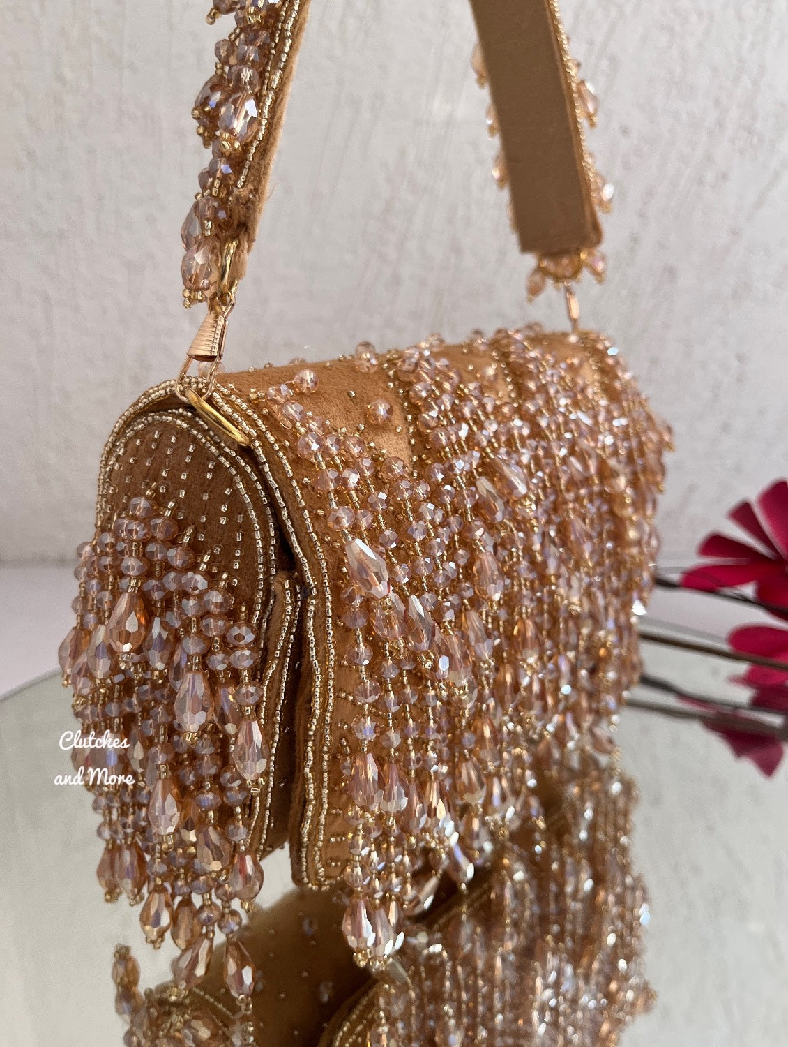 Aza Gold Crystal Flap Bag