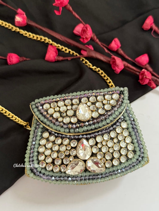 Kashish Kundan Brass Clutch Mini Multicolored