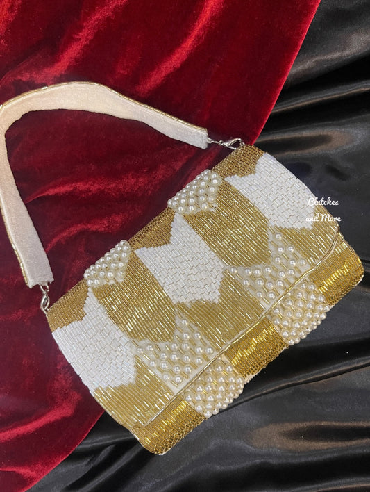 Gold White Flap Clutch