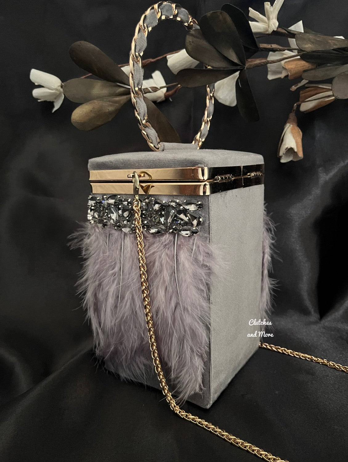 Feather Box Clutch Silver