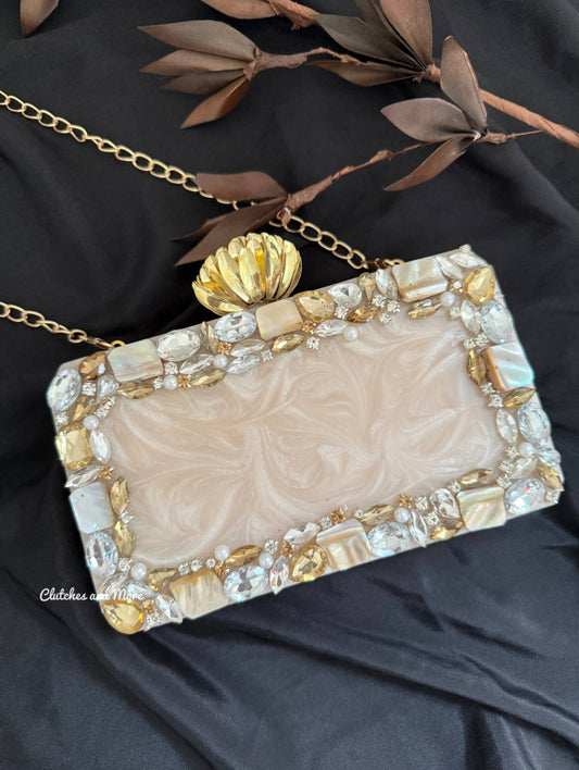 Off White Resin Octagon Clutch