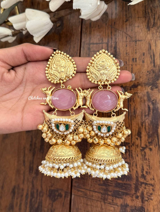 Lubna Gold Pink Jhumkas