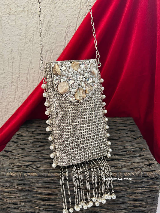 Brass Mother of Pearl Mobile Bag Gold Silver