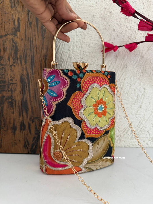 Jasmine Floral Bag with Handle Black Multicolored