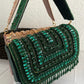 Green Stone and Crystal Flap Bag