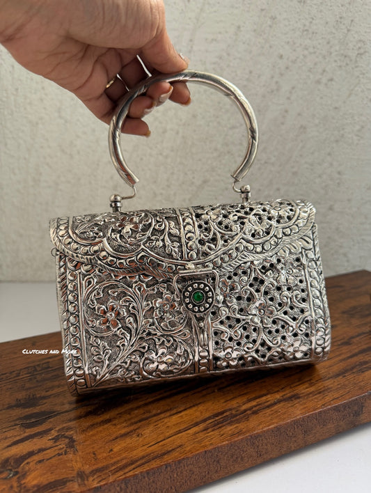 Brass Silver clutch with handle