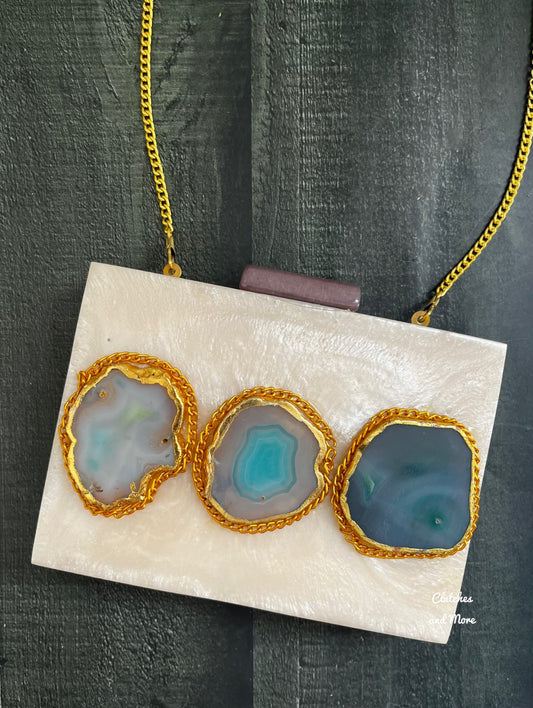 Resin Clutch with Natural Agate Embelishments