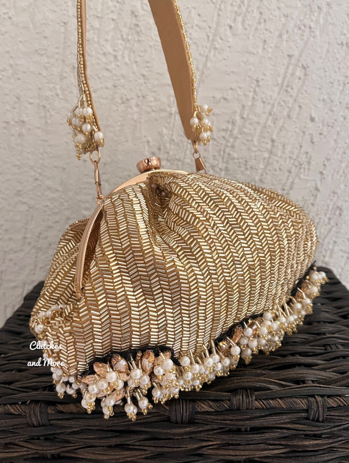 Gold Pearl Droplets Batua Bag