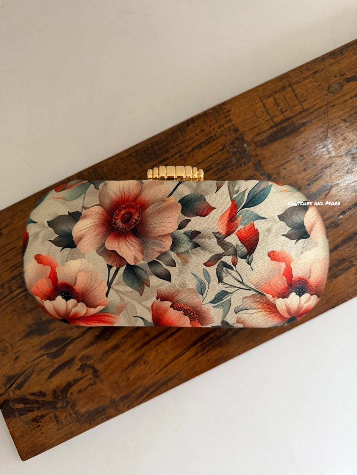 Poppy Floral Capsule Clutch Peach Green Multicoloured