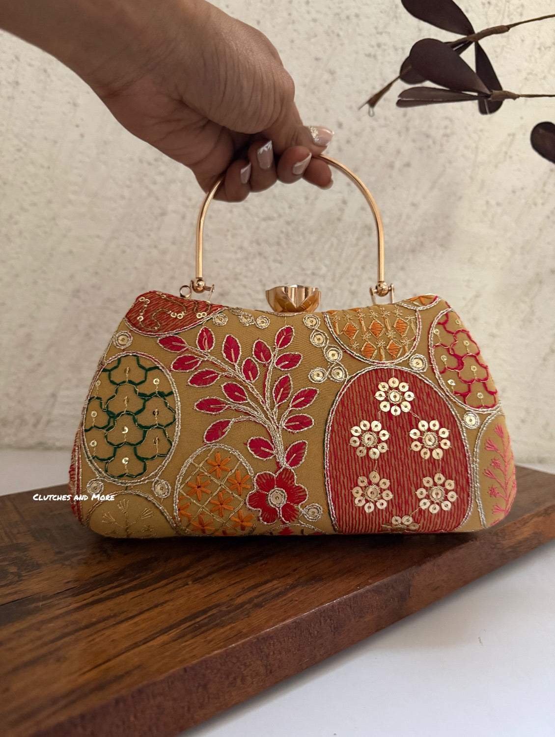 Lakhnawi Chikankari Box Clutch Gold