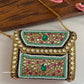 Kasika Kundan Brass Clutch Mini Pink Green