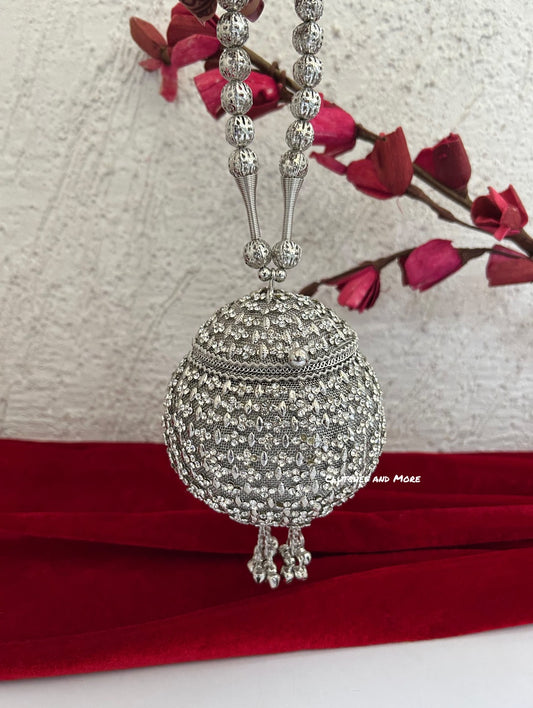 Mini Metal Potli Bag Silver