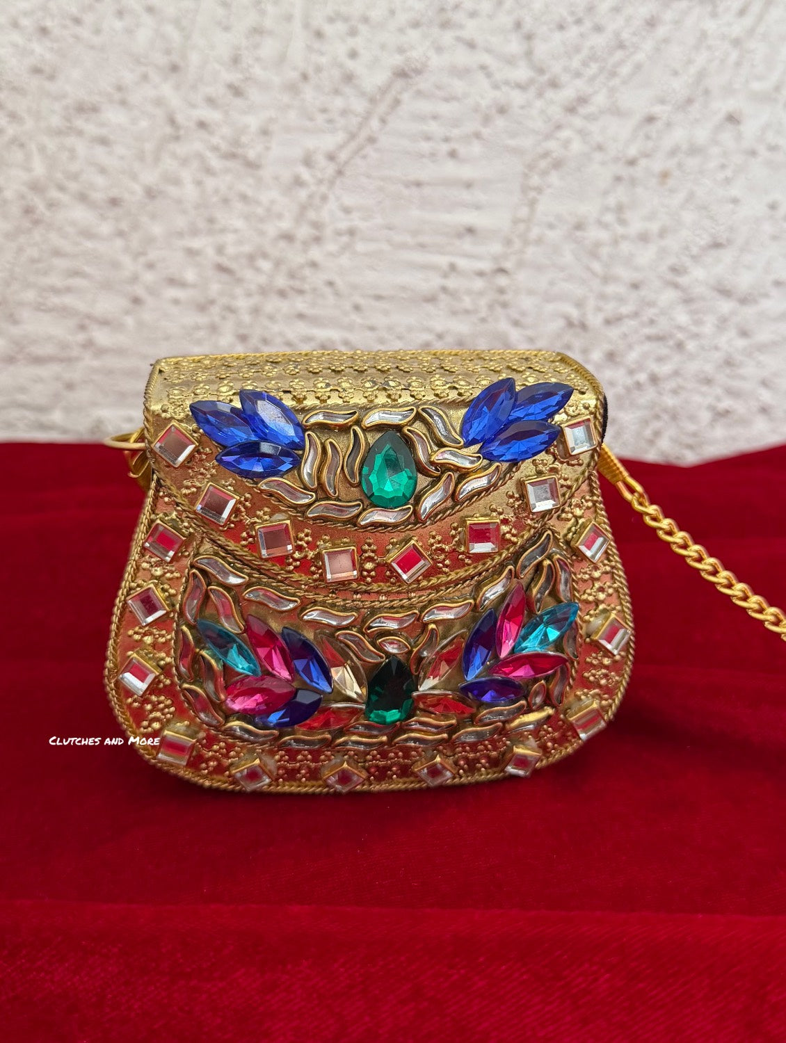 Kasika Kundan Brass Clutch Mini MultiColoured