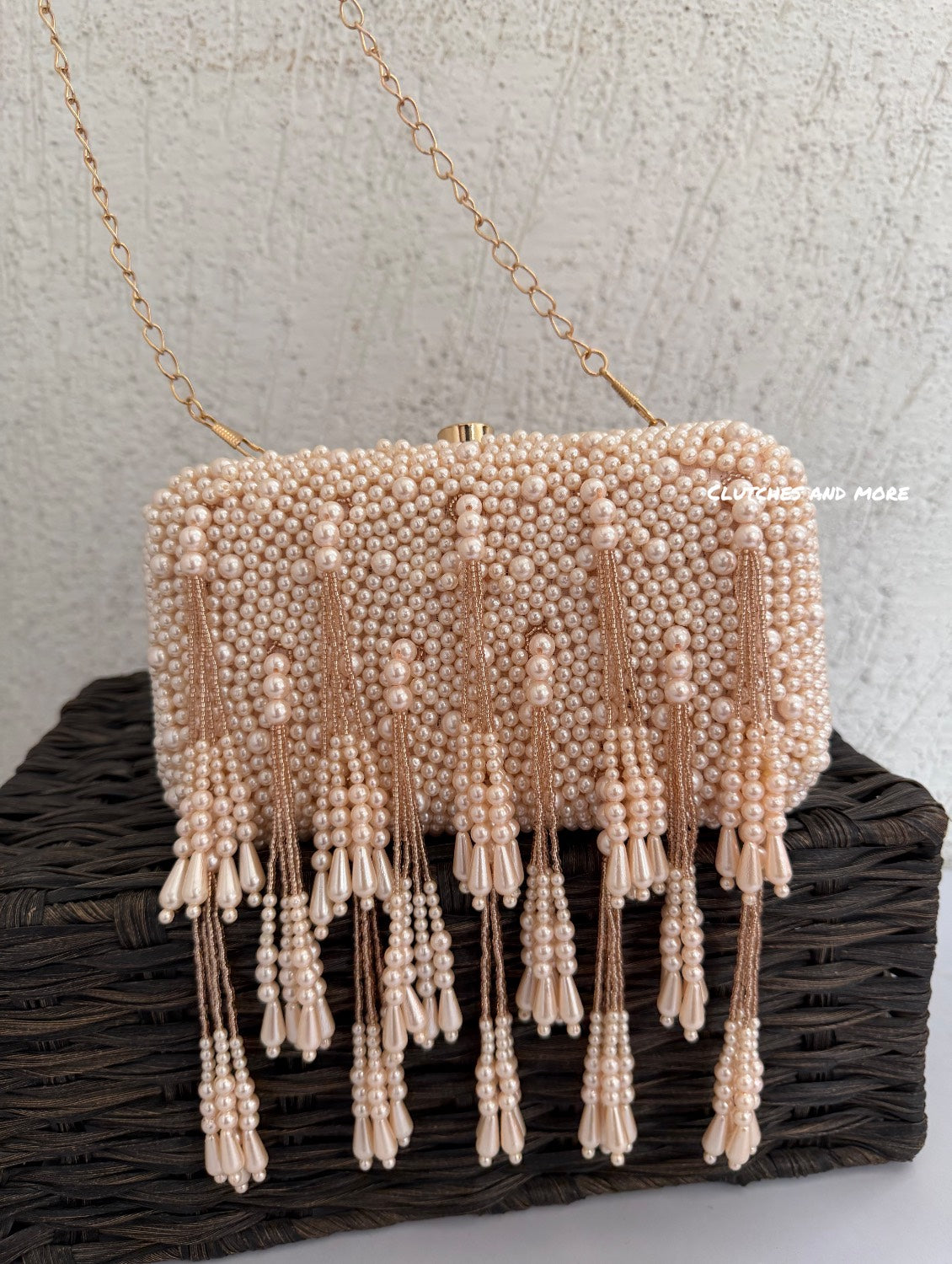 Rose Gold  Pearl Tassle Clutch