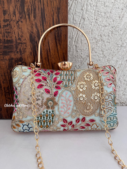 Lakhnawi Chikankari Bag Light Blue