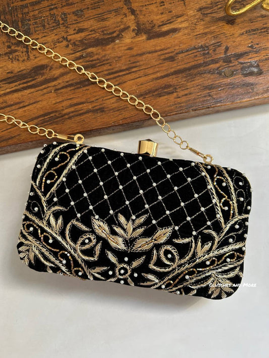 Black Handwork Ethnic Clutch