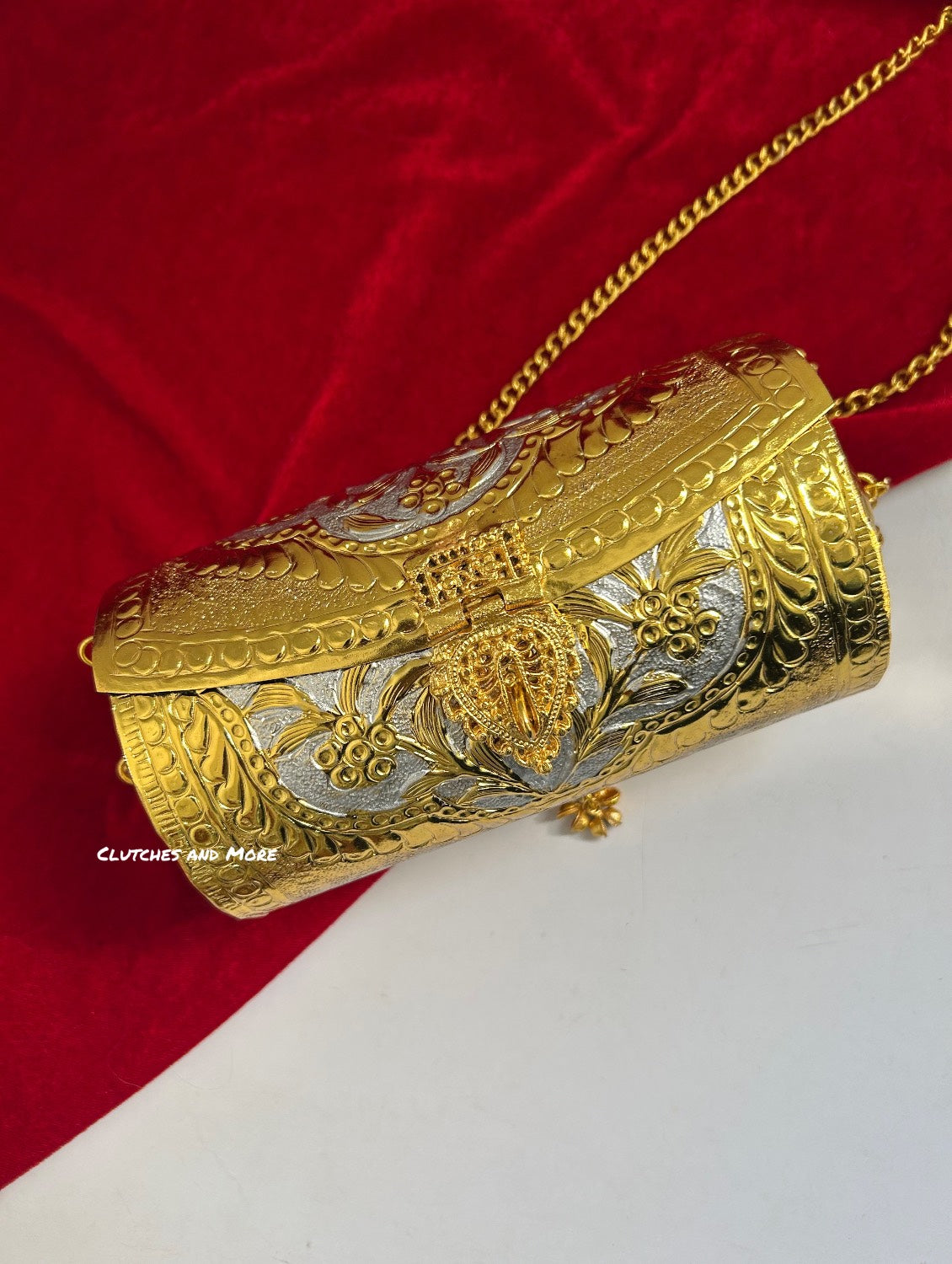 Cylindrical Gold Silver Brass Clutch