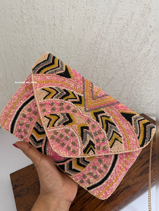 Pink Multi Colour  Envelope Bag