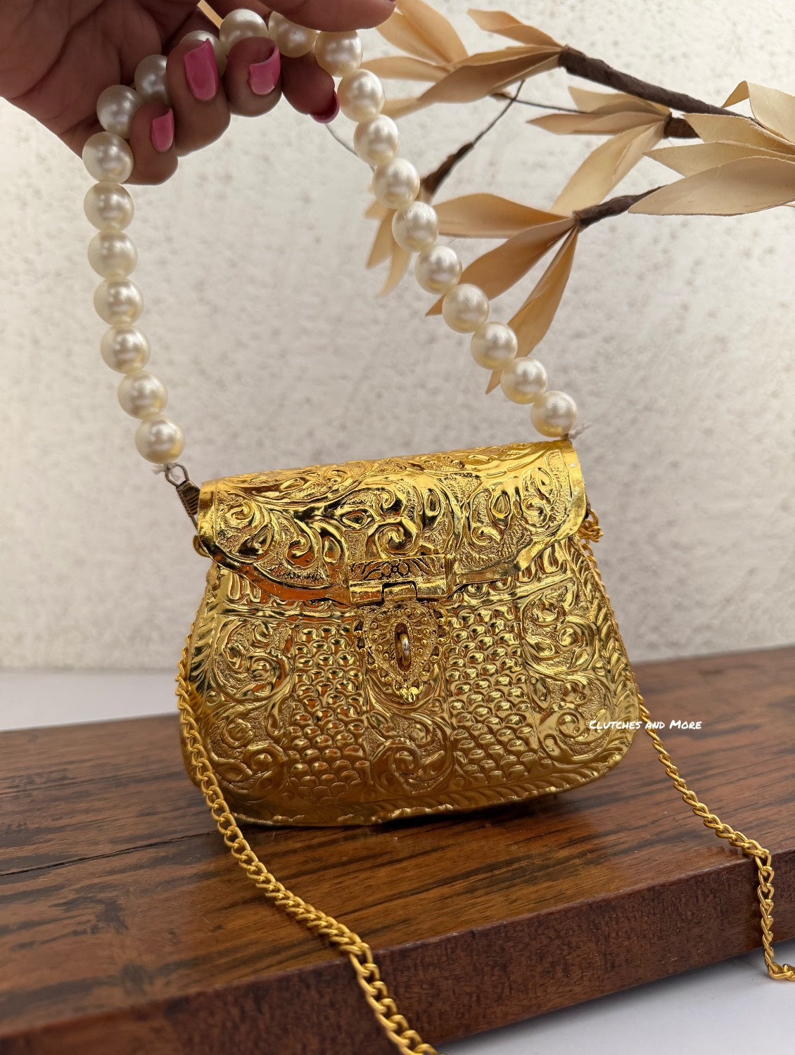 Mini Brass Clutch with Pearl Handle