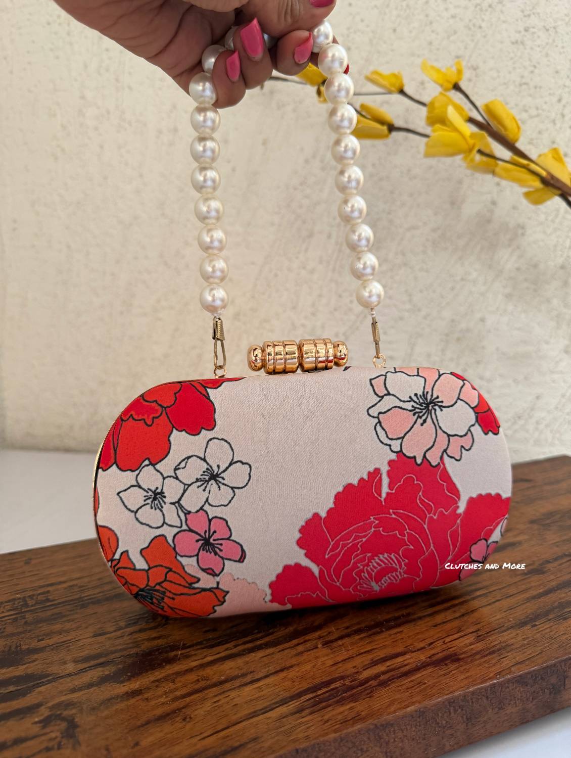 Paradise Red Multicolored Floral Clutch