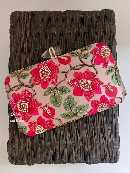 Poppy Red and Grey Floral Clutch