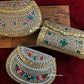 Kasika Kundan Brass Clutch with Pink Blue