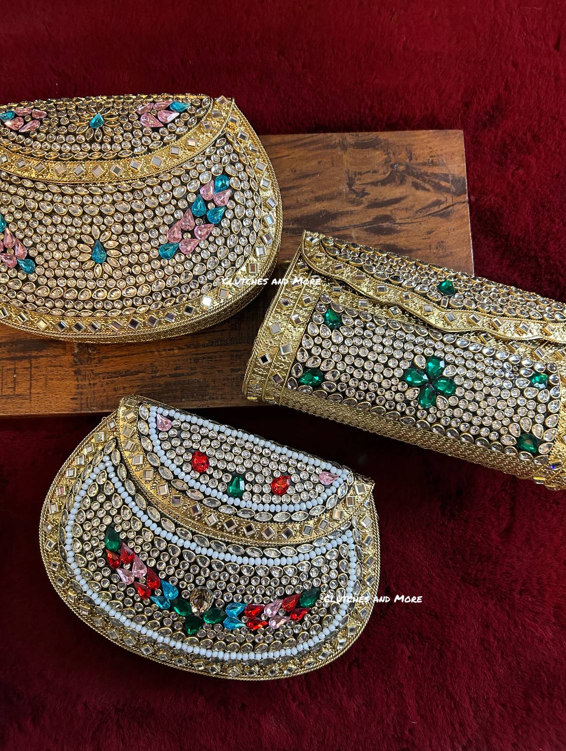 Kasika Kundan Brass Clutch with Pink Blue
