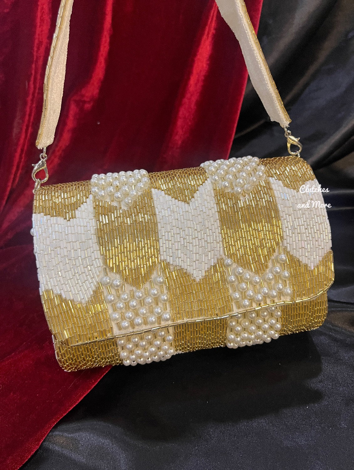 Gold White Flap Clutch