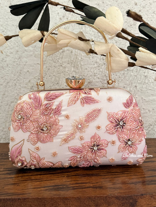 Pink White Floral Clutch