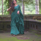 Green Satin Pre Draped Plazzo Saree by Dorie