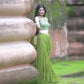 Green Georgette Pre Draped Sharara Saree by Dorie