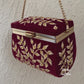 Leaf Sketch Maroon Box Clutch