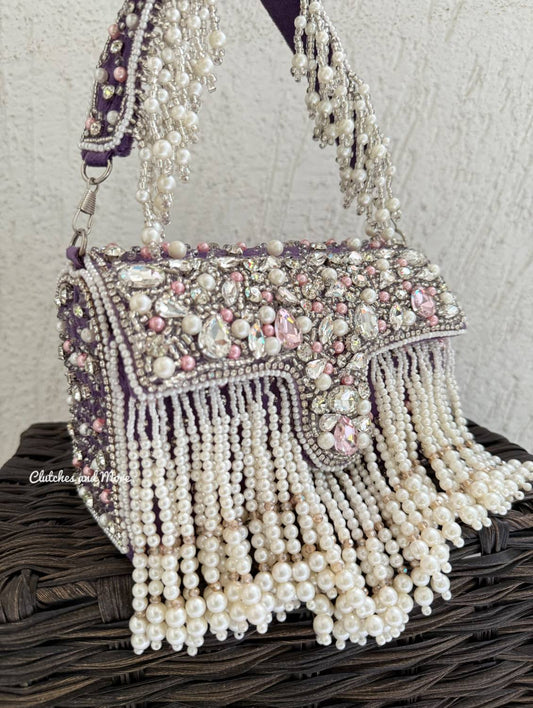 Premium Tassle Box clutch Purple