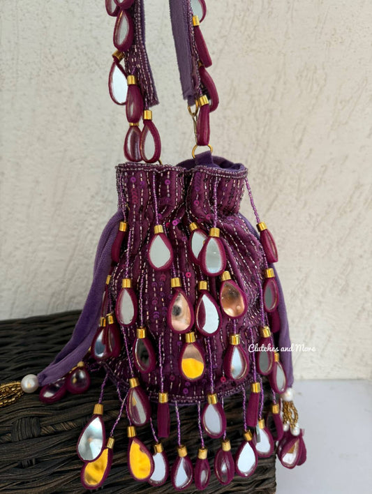 Mirror Tassel Potli Purple Wine