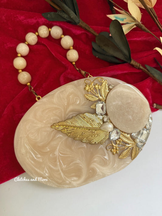 Embellished Oval Resin Clutch with Handle