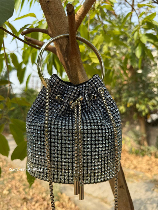 Hazel Rhinestone Bucket Bag Silver Blue