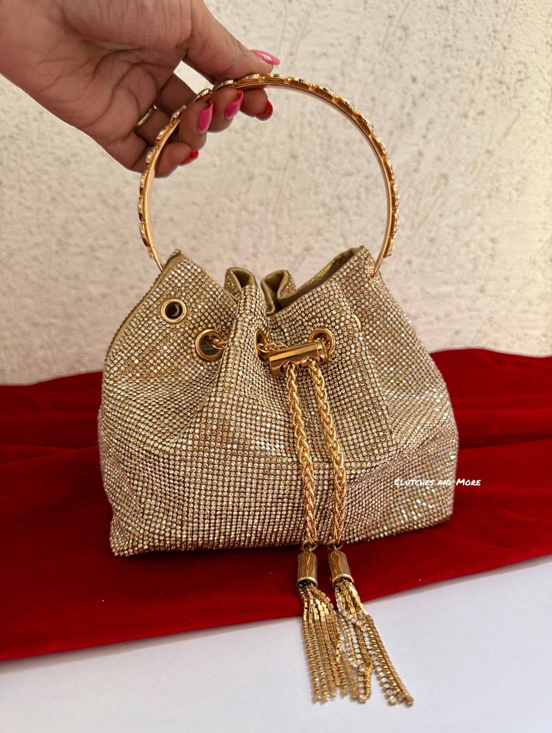 Rhinestone Bucket Bag Gold