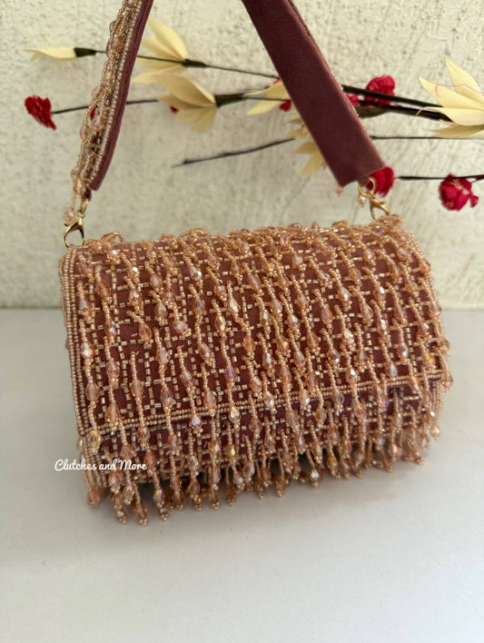 Amber Crystal Flap Bag Dusty Pink