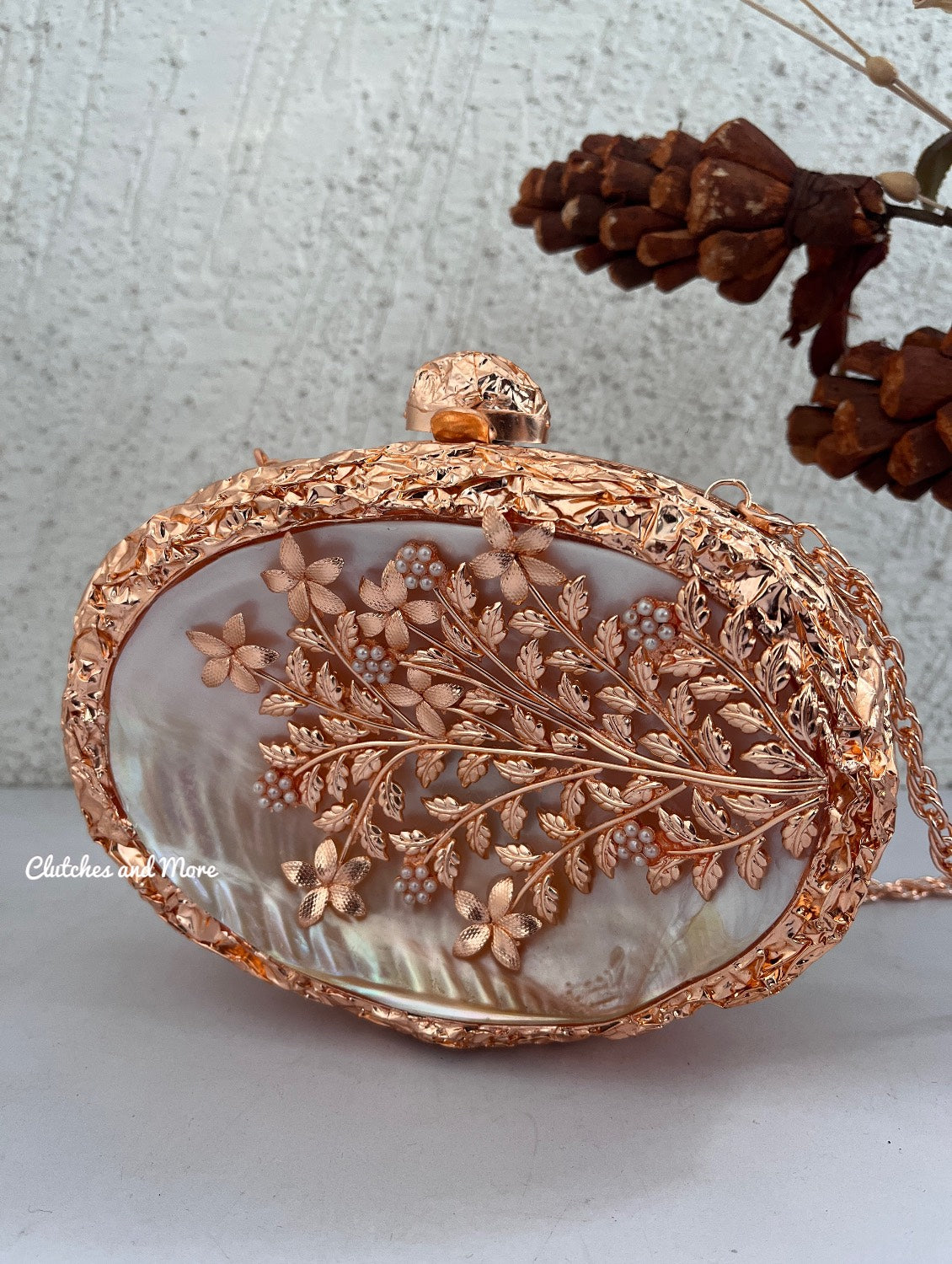 Fiza Mother of pearl luxury clutch Rose Gold