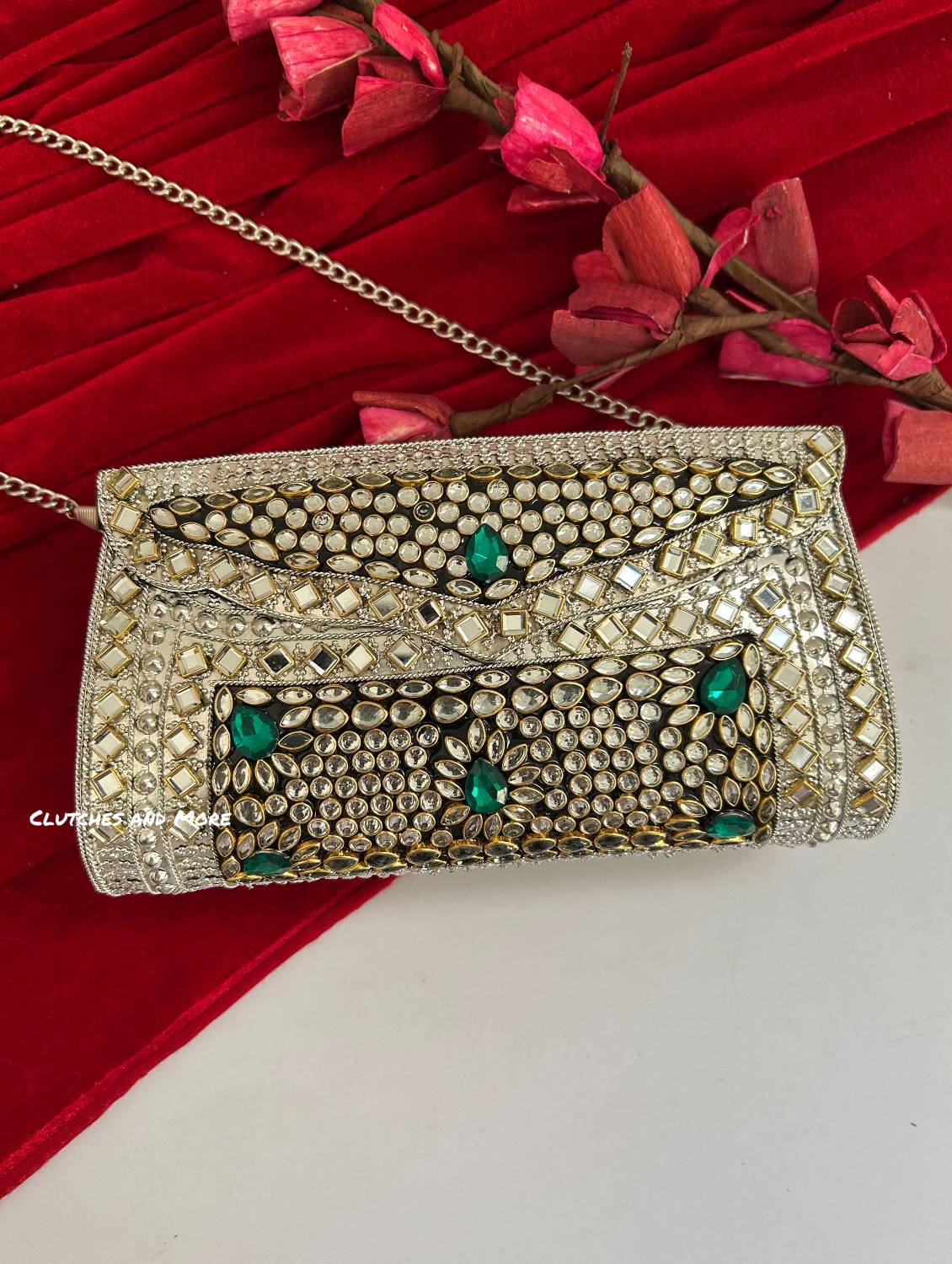 Kasika Kundan Brass Clutch Silver