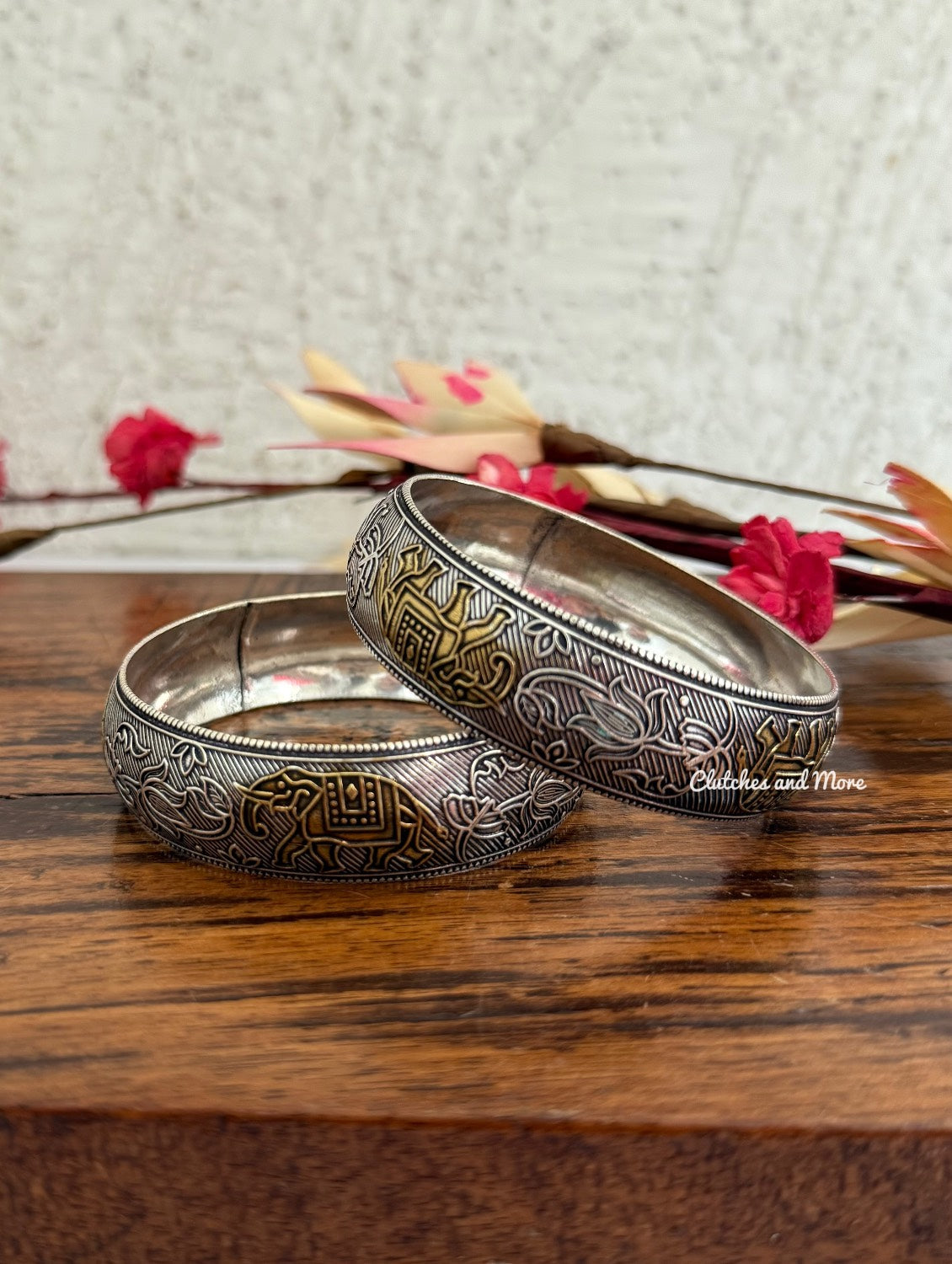 Silver Gold Bangles (Set of 2)