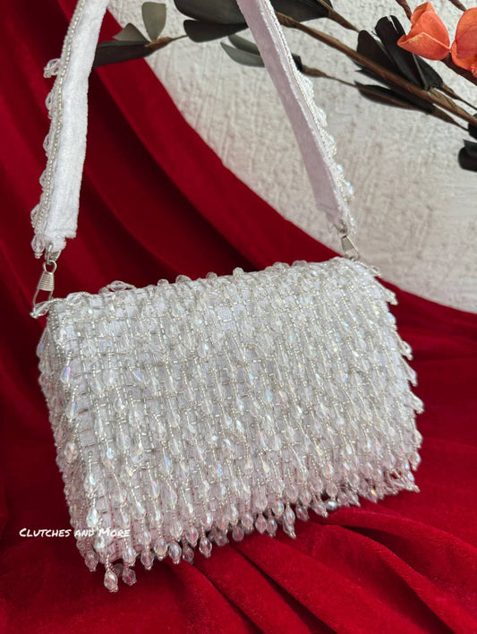 Anamika White Crystal Flap Bag