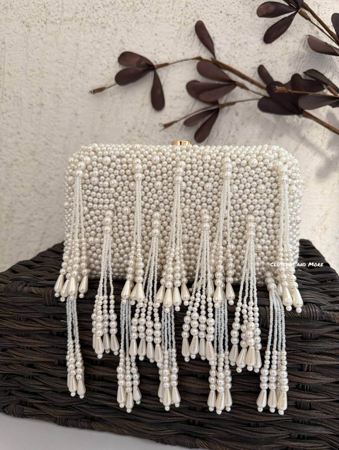 White Pearl Tassle Clutch